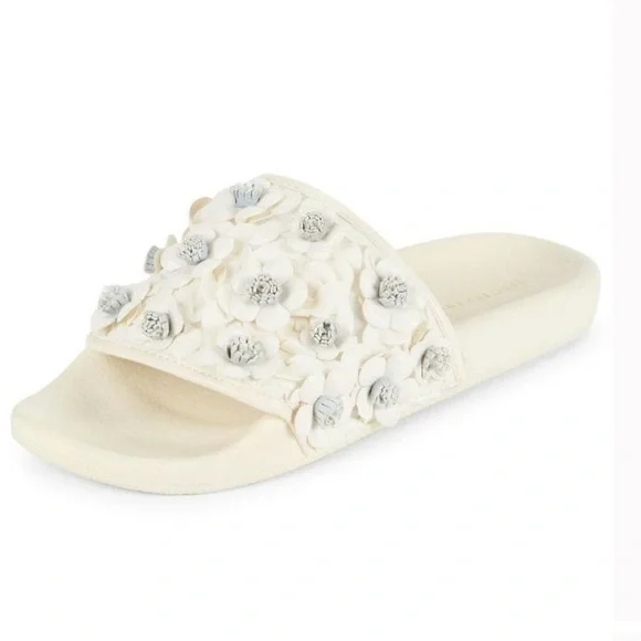 AVEC LES FILLES FLORAL SLIDES SANDAL-NEW IN BOX-VERY LIGHT CREAM COLOR - Picture 3 of 11
